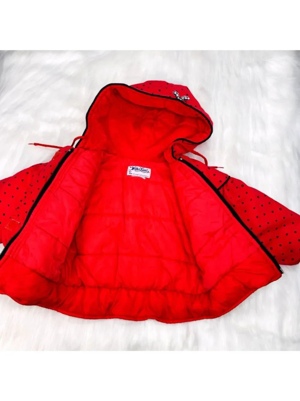 Vintage 90s Teddy Bear Heart + Bow Hooded Bubble Puffer Jacket Coat 18m / 24m